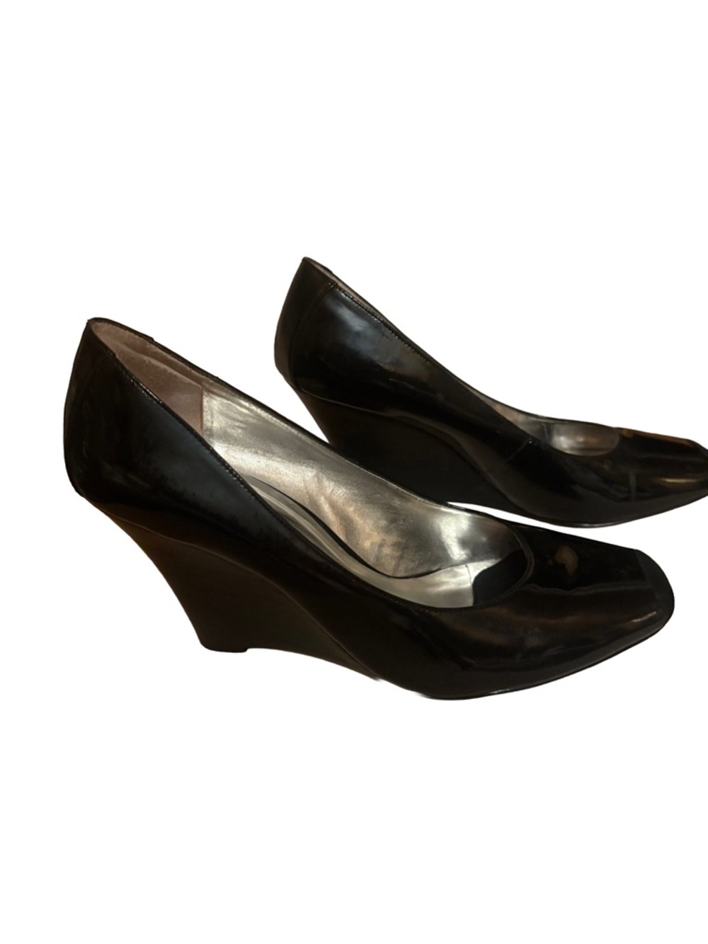 Jessica Simpson Black Patent Wedge Pumps EUC